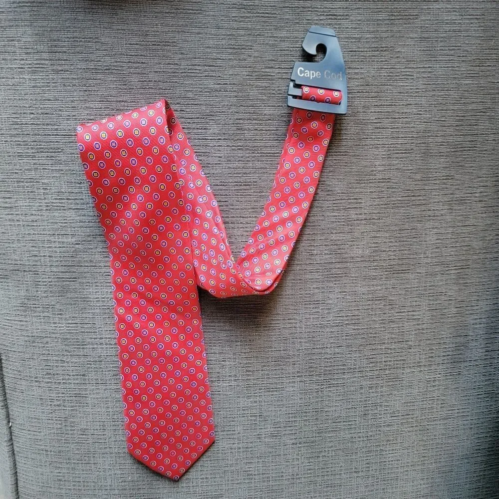 CAPE COD Neckwear Men's Red Tie with Multicolor circle Pattern
